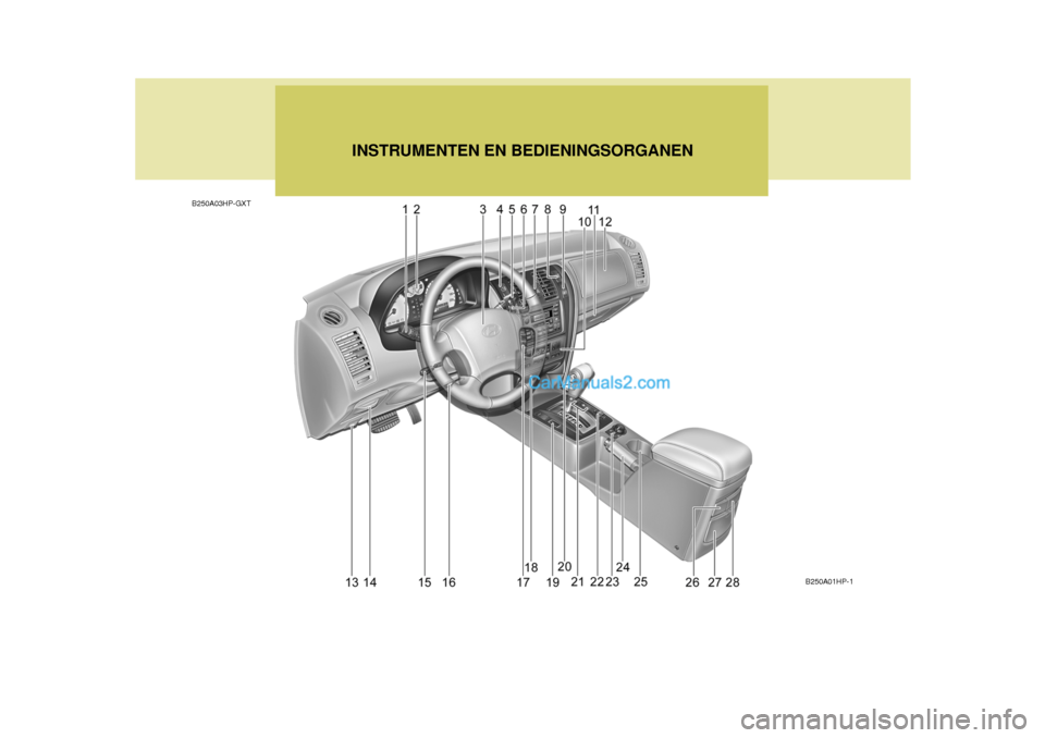 Hyundai Terracan 2005  Handleiding (in Dutch) B250A03HP-GXTINSTRUMENTEN EN BEDIENINGSORGANEN
B250A01HP-1   