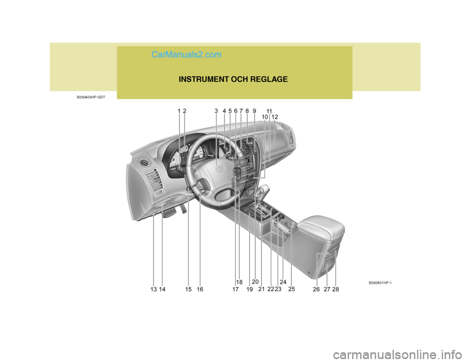 Hyundai Terracan 2004  Ägarmanual (in Swedish) B250A03HP-GDTINSTRUMENT OCH REGLAGE
B250A01HP-1   