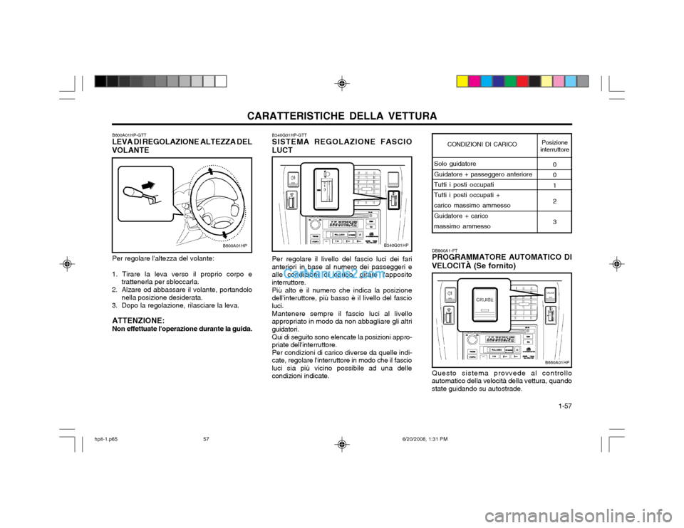 Hyundai Terracan 2002 Manuale del proprietario (in Italian) CARATTERISTICHE DELLA VETTURA 1-57
0 01 2 3
Solo guidatore Guidatore + passeggero anterioreTutti i posti occupatiTutti i posti occupati + carico massimo ammesso Guidatore + caricomassimo ammesso
Posi Hyundai Terracan 2002 Manuale del proprietario (in Italian) CARATTERISTICHE DELLA VETTURA 1-57
0 01 2 3
Solo guidatore Guidatore + passeggero anterioreTutti i posti occupatiTutti i posti occupati + carico massimo ammesso Guidatore + caricomassimo ammesso
Posi