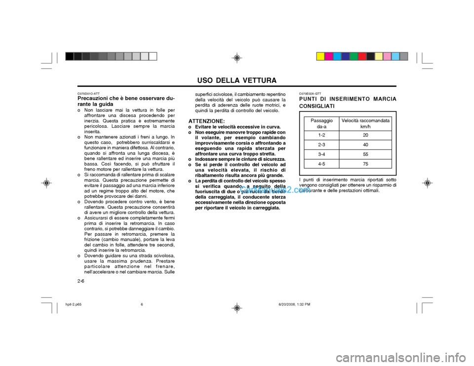 Hyundai Terracan 2002 Manuale del proprietario (in Italian) USO DELLA VETTURA
2-6 superfici scivolose, il cambiamento repentino della velocità del veicolo può causare laperdita di aderenza delle ruote motrici, equindi la perdita di controllo del veicolo.
ATT Hyundai Terracan 2002 Manuale del proprietario (in Italian) USO DELLA VETTURA
2-6 superfici scivolose, il cambiamento repentino della velocità del veicolo può causare laperdita di aderenza delle ruote motrici, equindi la perdita di controllo del veicolo.
ATT