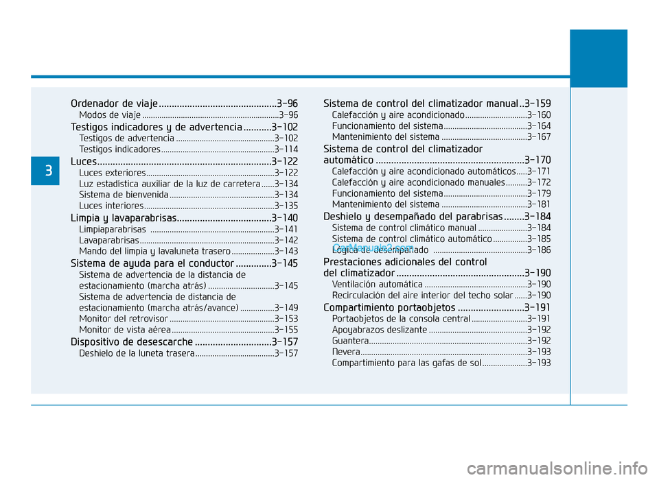 Hyundai Tucson 2019 Manual del propietario (in Spanish) Ordenador de viaje ..............................................3-96
Modos de viaje ................................................................3-96
Testigos indicadores y de advertencia ........ Hyundai Tucson 2019 Manual del propietario (in Spanish) Ordenador de viaje ..............................................3-96
Modos de viaje ................................................................3-96
Testigos indicadores y de advertencia ........