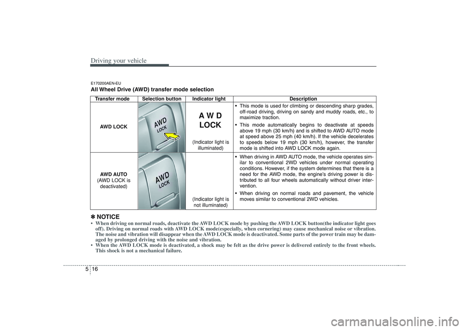HYUNDAI VERACRUZ 2008 Owners Manual Driving your vehicle16 5Transfer mode Selection button Indicator light Description
This mode is used for climbing or descending sharp grades,
off-road driving, driving on sandy and muddy roads, etc., HYUNDAI VERACRUZ 2008 Owners Manual Driving your vehicle16 5Transfer mode Selection button Indicator light Description
This mode is used for climbing or descending sharp grades,
off-road driving, driving on sandy and muddy roads, etc.,