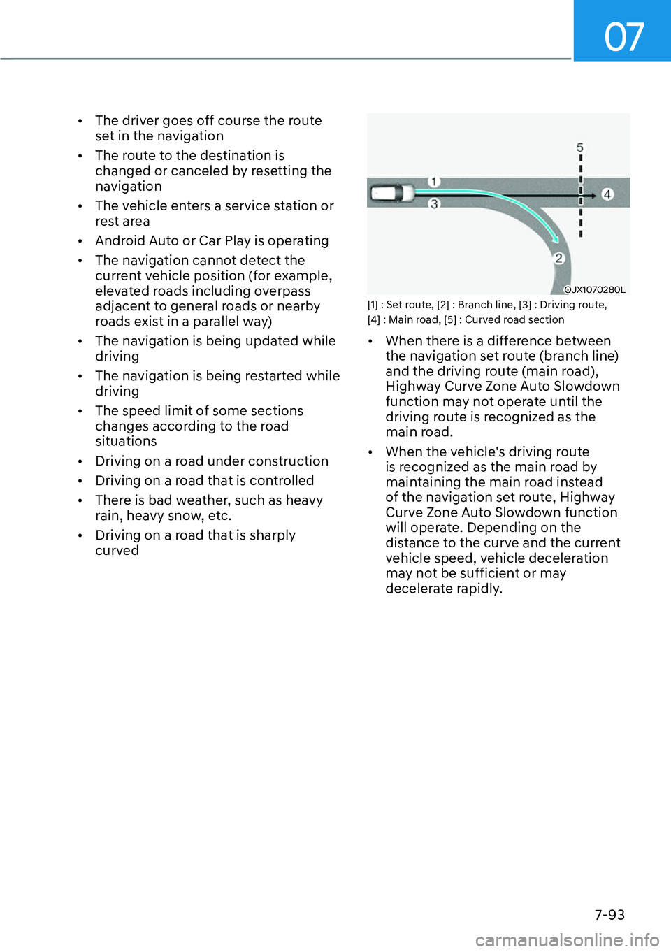 HYUNDAI IONIQ 5 2022  Owners Manual 07
7-93
[�The driver goes off course the route 
set in the navigation
[�The route to the destination is 
changed or canceled by resetting the 
navigation
[�The vehicle enters a service station o