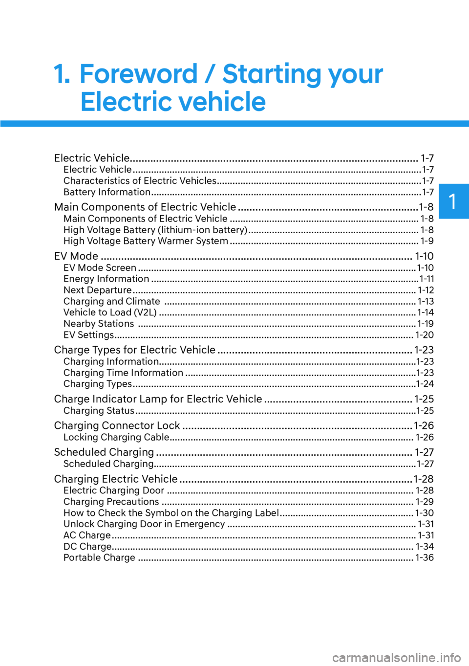 HYUNDAI IONIQ 5 2022  Owners Manual 1
Electric Vehicle................................................................................................... 1-7Electric Vehicle ..............................................................