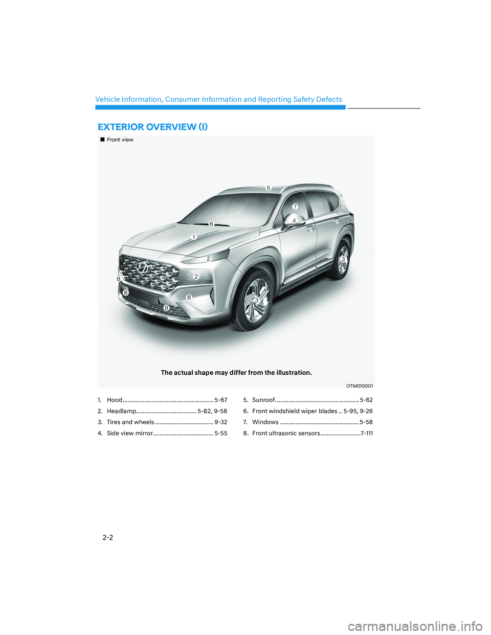 HYUNDAI SANTA FE 2022 User Guide 2-2
Vehicle Information, Consumer Information and Reporting Safety Defects
�(�;�7�(�5�,�2�5��2�9�(�5�9�,�(�:�