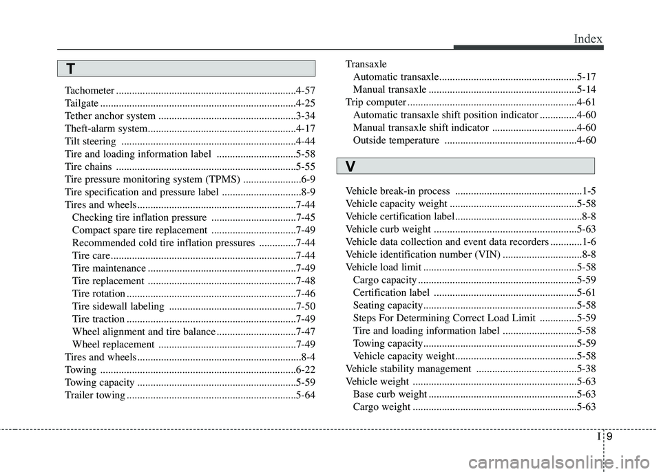 HYUNDAI ELANTRA GT 2014 Owners Manual I9
Index
Tachometer ....................................................................4-57
Tailgate ..........................................................................4-25
Tether anchor syste HYUNDAI ELANTRA GT 2014 Owners Manual I9
Index
Tachometer ....................................................................4-57
Tailgate ..........................................................................4-25
Tether anchor syste