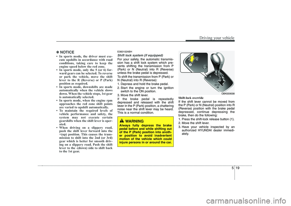 HYUNDAI GENESIS G80 2012  Owners Manual 519
Driving your vehicle
✽✽NOTICE
