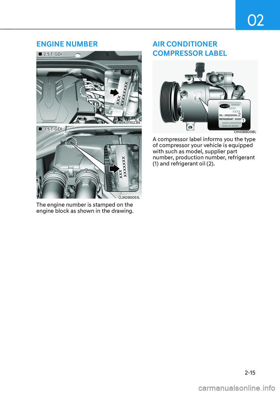 HYUNDAI GENESIS GV70 2022 Owners Manual 02
2-15
ENGINE NUMBER
		�