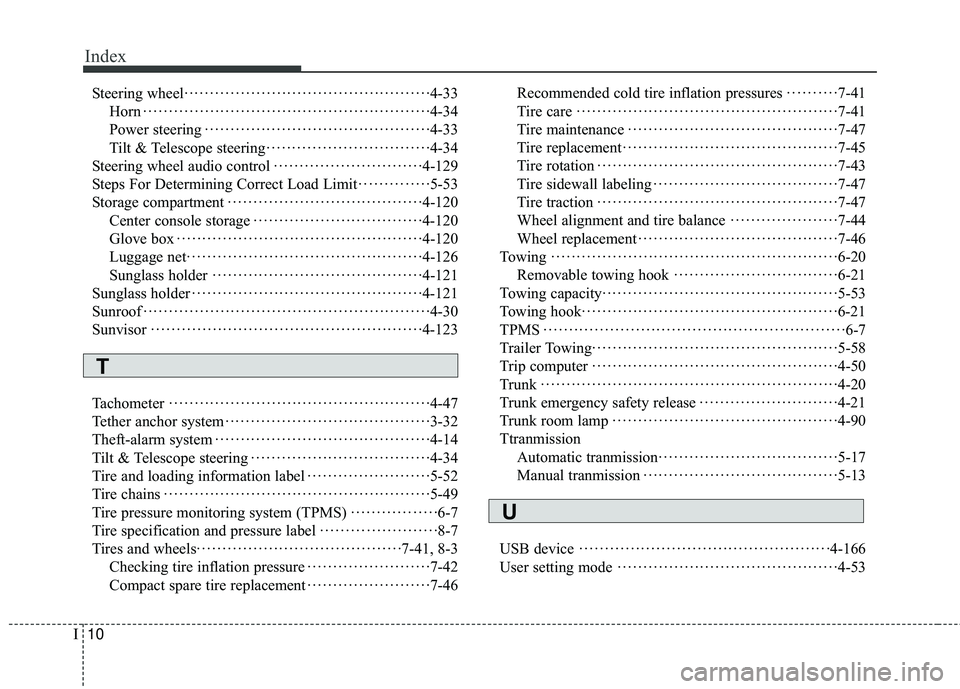 HYUNDAI GENESIS COUPE ULTIMATE 2016  Owners Manual Index
10I
Steering wheel··················\
··················\
··········· ·4-33
Horn ··················\
·············