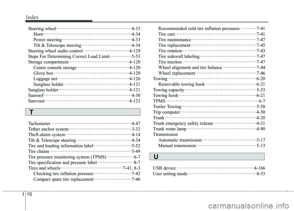 HYUNDAI GENESIS COUPE ULTIMATE 2016  Owners Manual Index
10I
Steering wheel··················\
··················\
··········· ·4-33
Horn ··················\
·············�