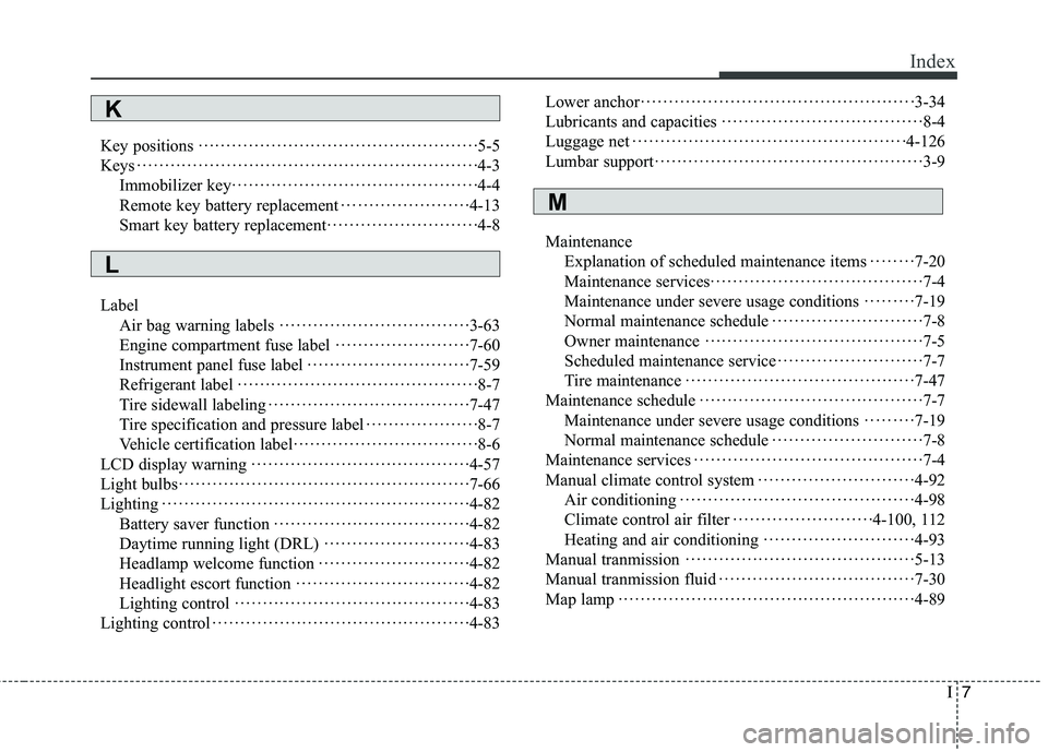 HYUNDAI GENESIS COUPE 2014 Owners Manual I7
Index
Key positions··················································5-5
Keys··································· HYUNDAI GENESIS COUPE 2014 Owners Manual I7
Index
Key positions··················································5-5
Keys···································