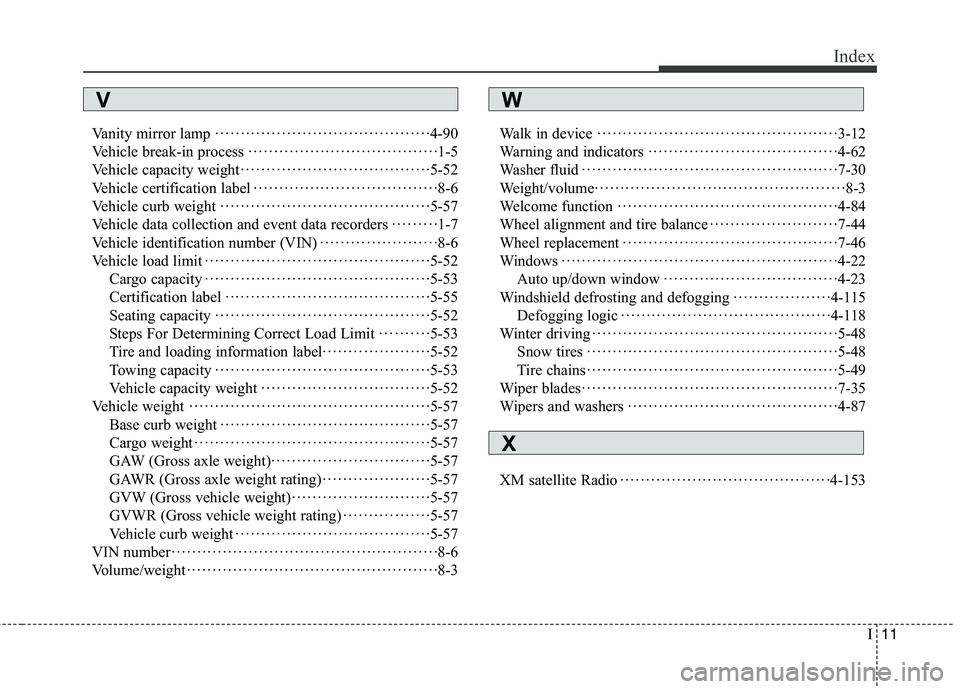 HYUNDAI GENESIS COUPE 2014 Owners Manual I11
Index
Vanity mirror lamp··········································4-90
Vehicle break-in process····························· HYUNDAI GENESIS COUPE 2014 Owners Manual I11
Index
Vanity mirror lamp··········································4-90
Vehicle break-in process·····························Â