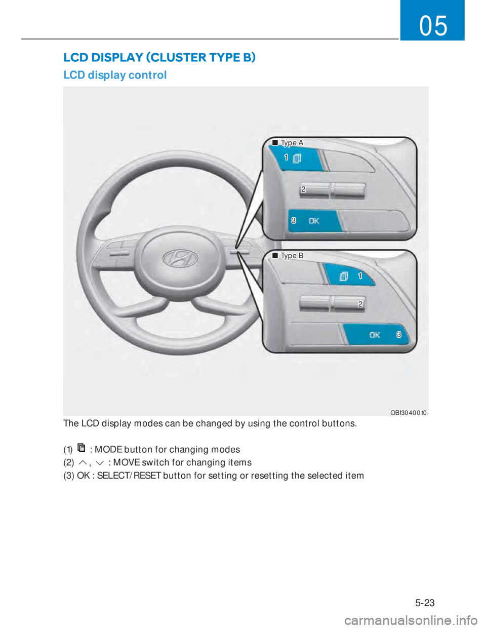 HYUNDAI I20 2022  Owners Manual 5-23
05
�/�&����,�6�3�/�$�<�