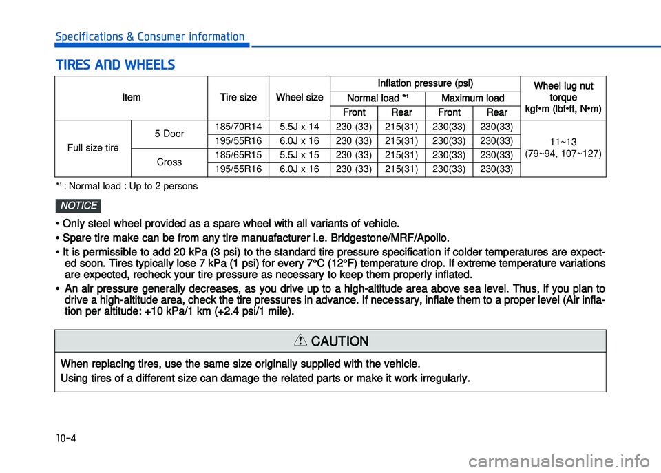 HYUNDAI I20 2017  Owners Manual � �!��

���+��-�"�-��(�$�-�)�,�%�*��*��)�,�%��#�+�&�*�-�,�"�)�&�#�(�$�-�)�,
�$�(�%�)���&��!����)�)�#�
When replacing tires, use the same size originally supplied with the vehicle. 
Usin