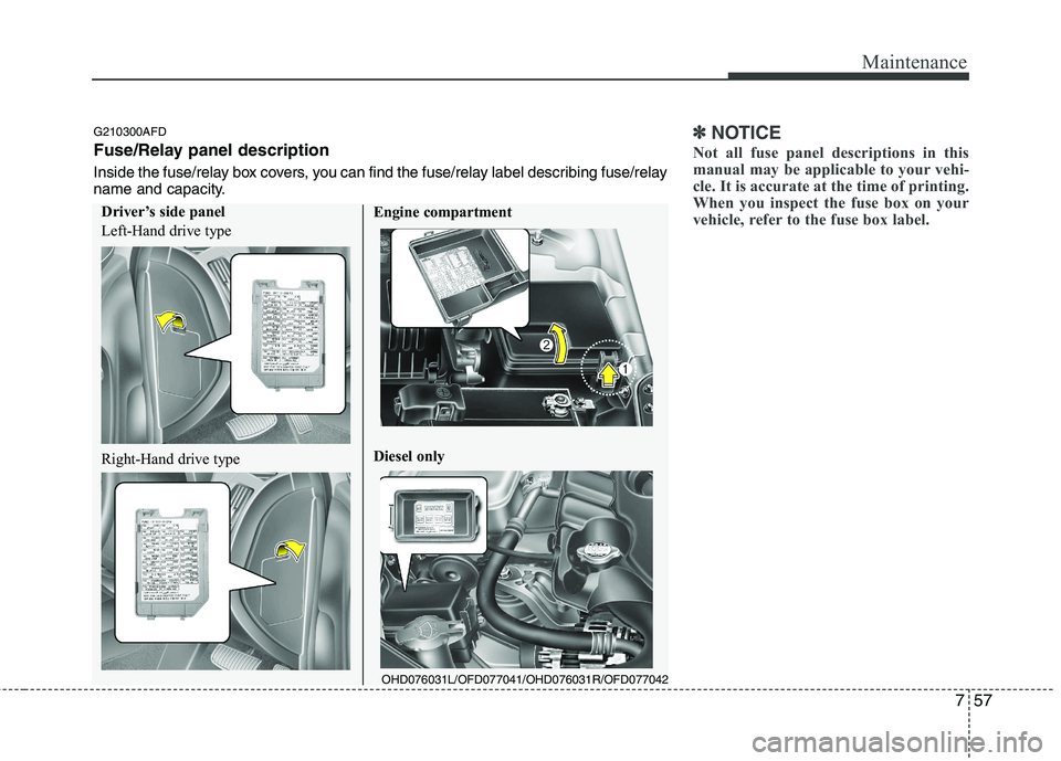 HYUNDAI I30 2015 Owners Manual 757
Maintenance
✽✽NOTICE
Not all fuse panel descriptions in this
manual may be applicable to your vehi-
cle. It is accurate at the time of printing.
When you inspect the fuse box on your
vehicle, HYUNDAI I30 2015 Owners Manual 757
Maintenance
✽✽NOTICE
Not all fuse panel descriptions in this
manual may be applicable to your vehi-
cle. It is accurate at the time of printing.
When you inspect the fuse box on your
vehicle,