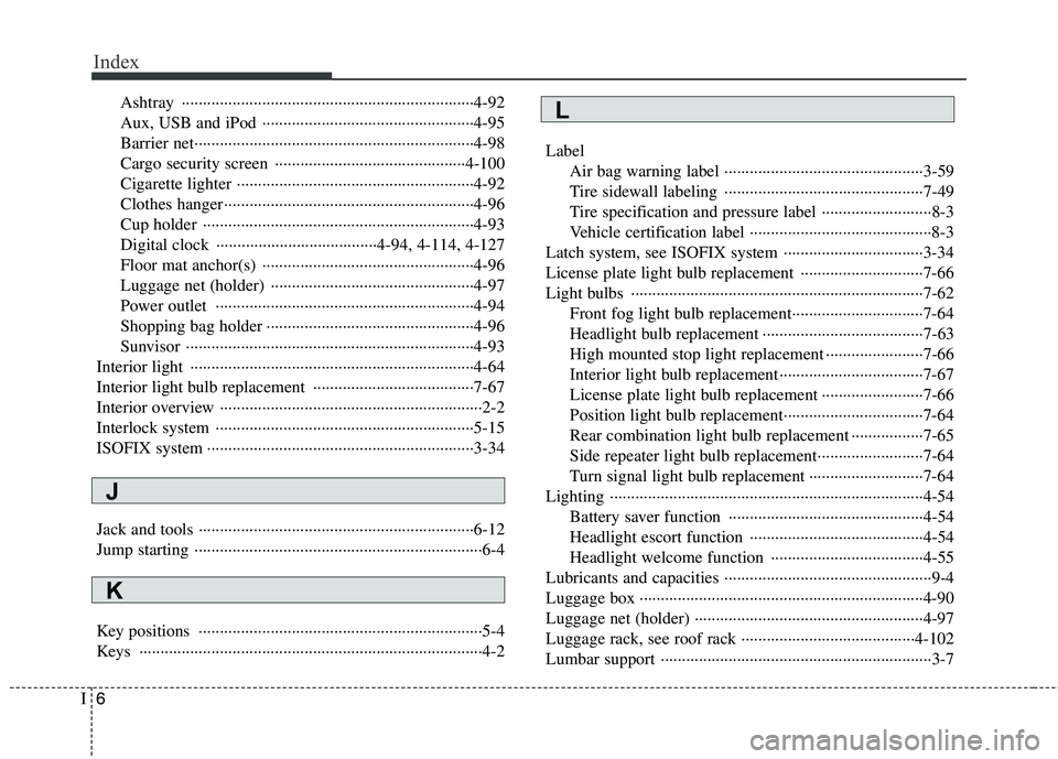 HYUNDAI I30 2015 Owners Manual Index
6
I
Ashtray ·····································································4-92
Aux, USB and iPod ········· HYUNDAI I30 2015 Owners Manual Index
6
I
Ashtray ·····································································4-92
Aux, USB and iPod ·········Â