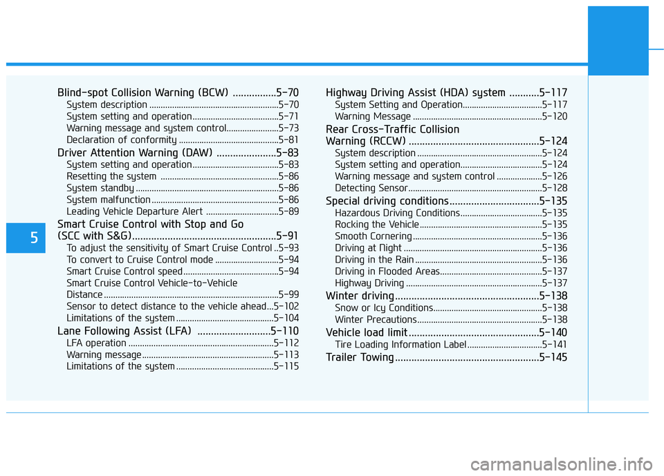 HYUNDAI IONIQ ELECTRIC 2022 Owners Manual 5
Blind-spot Collision Warning (BCW) ................5-70System description .........................................................5-70
System setting and operation ............................... HYUNDAI IONIQ ELECTRIC 2022 Owners Manual 5
Blind-spot Collision Warning (BCW) ................5-70System description .........................................................5-70
System setting and operation ...............................