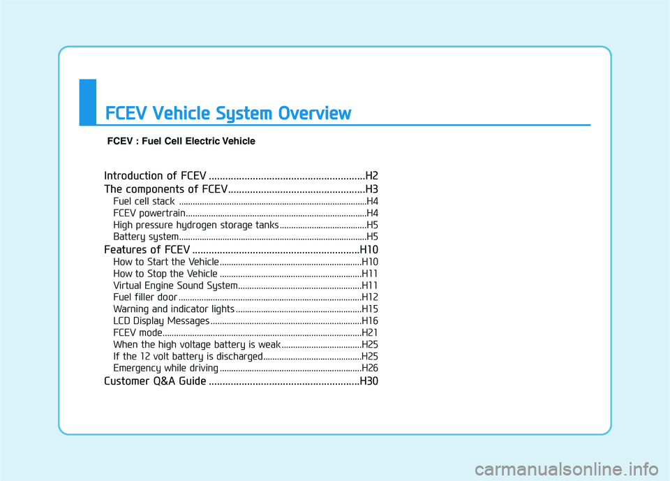 HYUNDAI NEXO 2023 Owners Manual Introduction of FCEV .........................................................H2
The components of FCEV..................................................H3Fuel cell stack ........................... HYUNDAI NEXO 2023 Owners Manual Introduction of FCEV .........................................................H2
The components of FCEV..................................................H3Fuel cell stack ...........................