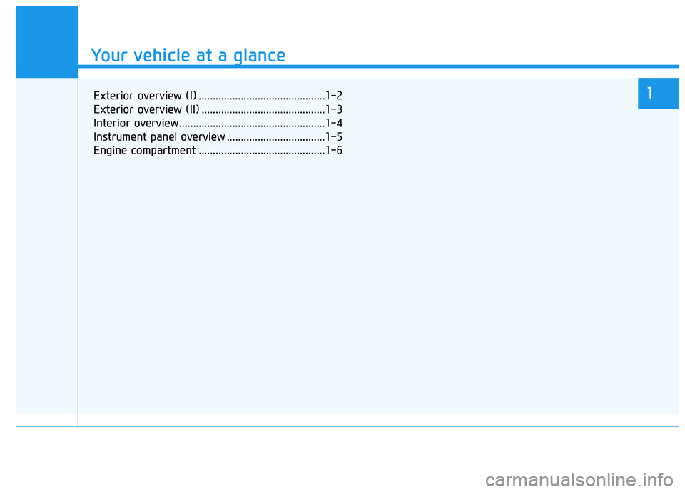 HYUNDAI SONATA LIMITED 2016 User Guide Your vehicle at a glance
1
Your vehicle at a glance
1Exterior overview (I) .............................................1-2
Exterior overview (II) ............................................1-3
Inter HYUNDAI SONATA LIMITED 2016 User Guide Your vehicle at a glance
1
Your vehicle at a glance
1Exterior overview (I) .............................................1-2
Exterior overview (II) ............................................1-3
Inter