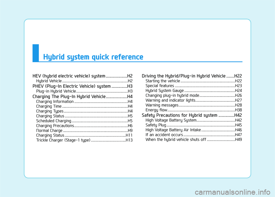 HYUNDAI SONATA HYBRID 2019 User Guide HHyybbrriidd ss yy ssttee mm qq uu iicc kk rr ee ffee rree nn ccee
HEV (hybrid electric vehicle) system ...................H2
Hybrid Vehicle ..................................................... HYUNDAI SONATA HYBRID 2019 User Guide HHyybbrriidd ss yy ssttee mm qq uu iicc kk rr ee ffee rree nn ccee
HEV (hybrid electric vehicle) system ...................H2
Hybrid Vehicle .....................................................
