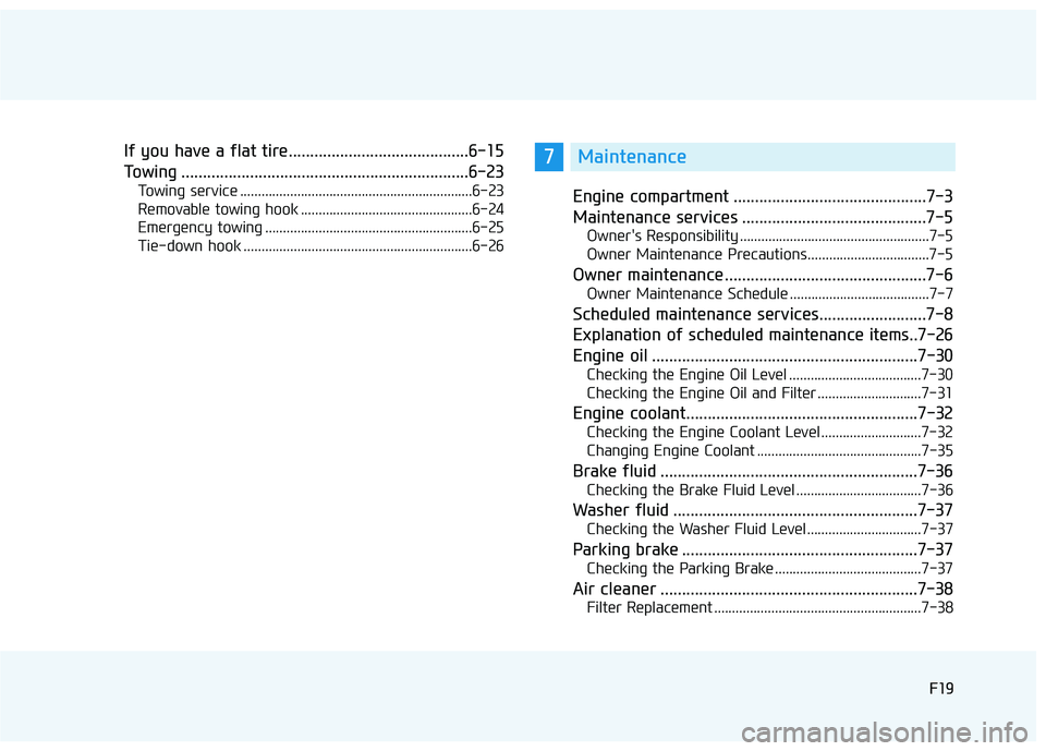 HYUNDAI TUCSON LIMITED 2017  Owners Manual F19
If you have a flat tire..........................................6-15 
Towing ...................................................................6-23
Towing service ...............................