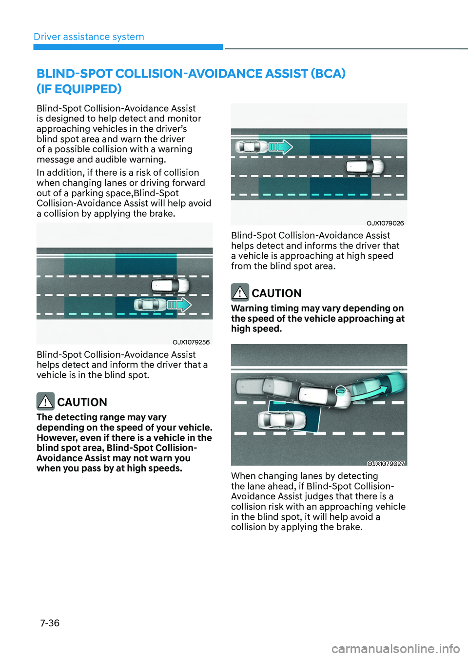 HYUNDAI TUCSON HYBRID 2022 Owners Manual Driver assistance system
7-36
Blind-spot Collision-avoidanCe assist (BCa)
(
iF e
quipped
)
Blind-Spot Collision-Avoidance Assist
is designed to help detect and monitor
approaching
v
ehicles
i HYUNDAI TUCSON HYBRID 2022 Owners Manual Driver assistance system
7-36
Blind-spot Collision-avoidanCe assist (BCa)
(
iF e
quipped
)
Blind-Spot Collision-Avoidance Assist
is designed to help detect and monitor
approaching
v
ehicles
i