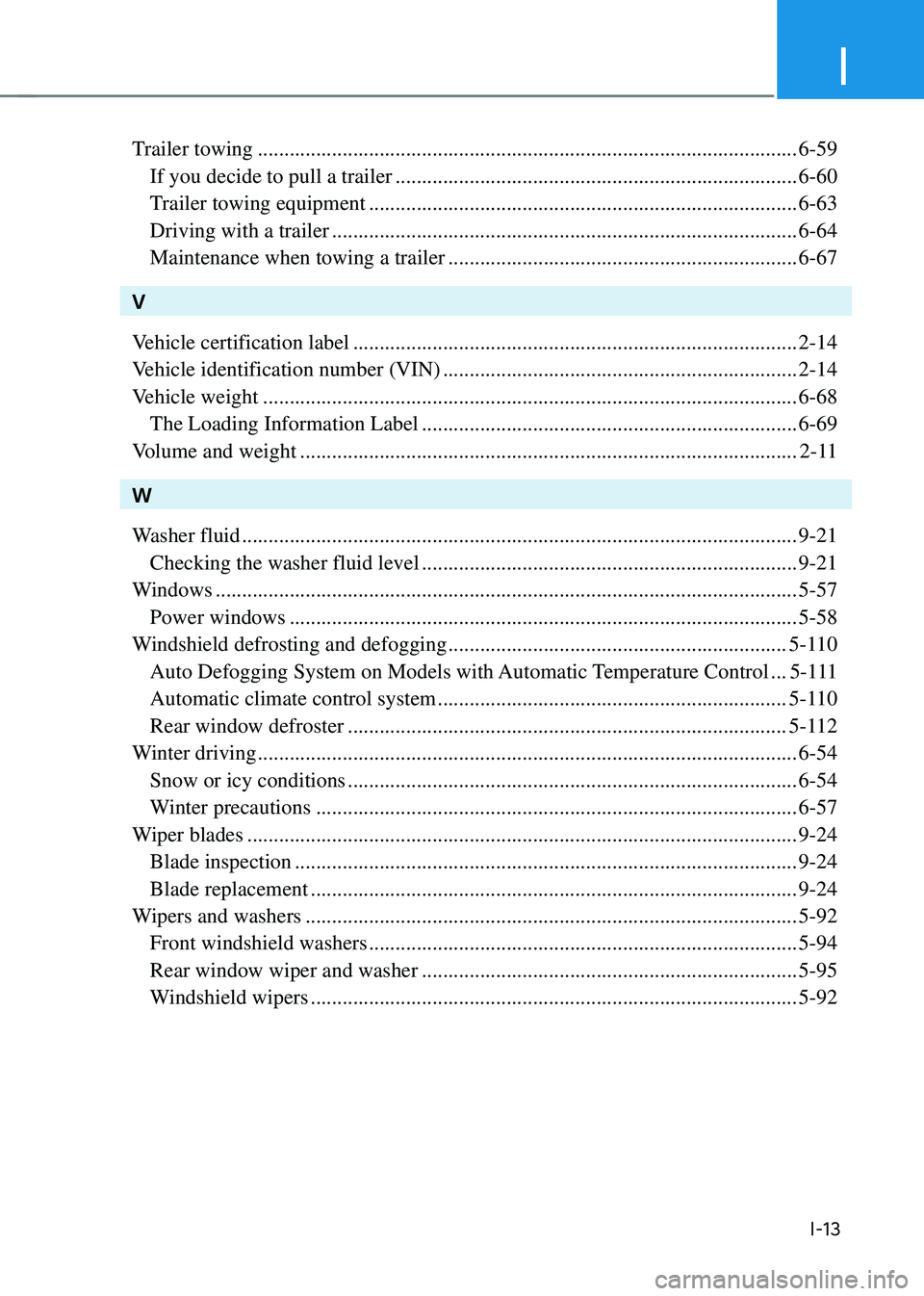 HYUNDAI TUCSON HYBRID 2021  Owners Manual I
I-13
Trailer towing ........................................................................\
..............................6-59
 If you decide to pull a trailer ....................................