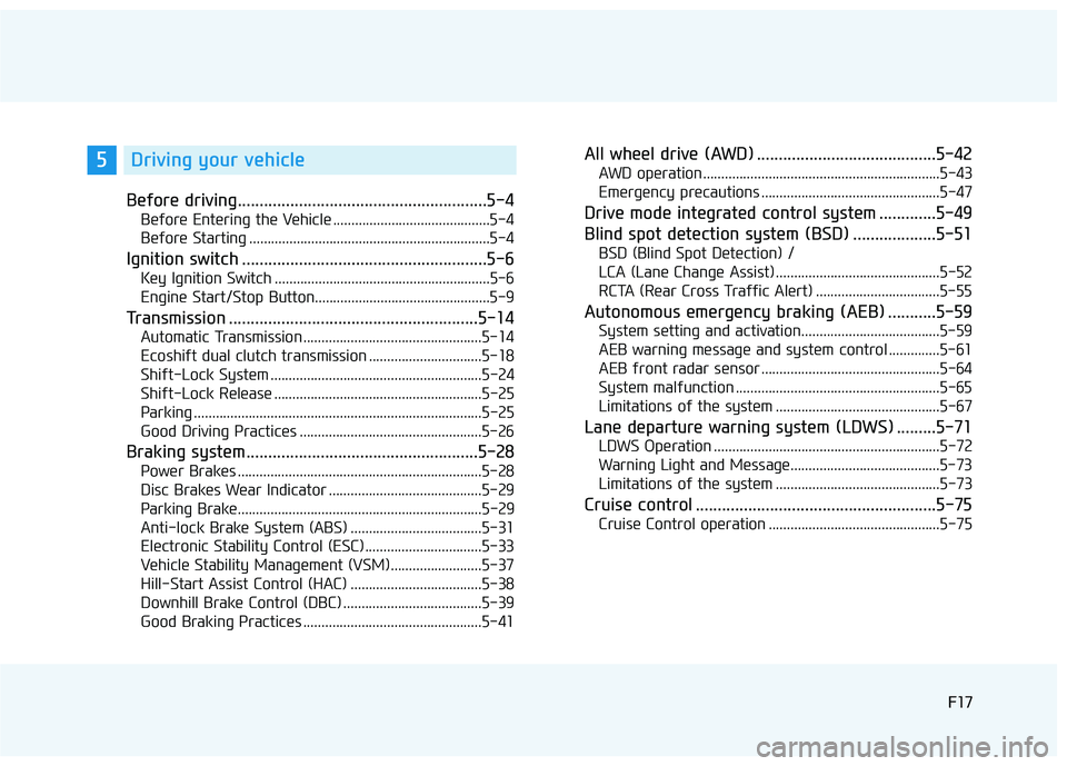 HYUNDAI TUCSON 2016 User Guide F17F17
Before driving.........................................................5-4
Before Entering the Vehicle ...........................................5-4
Before Starting .......................... HYUNDAI TUCSON 2016 User Guide F17F17
Before driving.........................................................5-4
Before Entering the Vehicle ...........................................5-4
Before Starting ..........................