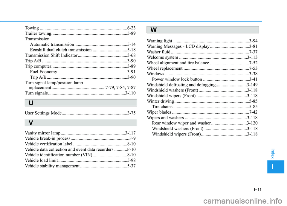 HYUNDAI TUCSON 2016 Owners Manual I-11
Towing ............................................................................6-23
Trailer towing..................................................................5-89
TransmissionAutomati HYUNDAI TUCSON 2016 Owners Manual I-11
Towing ............................................................................6-23
Trailer towing..................................................................5-89
TransmissionAutomati