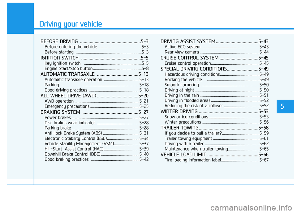 HYUNDAI TUCSON 2015 Owners Manual Driving your vehicle
BEFORE DRIVING ..................................................5-3
Before entering the vehicle ..........................................5-3
Before starting ................ HYUNDAI TUCSON 2015 Owners Manual Driving your vehicle
BEFORE DRIVING ..................................................5-3
Before entering the vehicle ..........................................5-3
Before starting ................