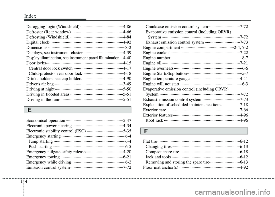HYUNDAI TUCSON 2013 Owners Manual Index
4I
Defogging logic (Windshield) ·······································4-86
Defroster (Rear window) ··························· HYUNDAI TUCSON 2013 Owners Manual Index
4I
Defogging logic (Windshield) ·······································4-86
Defroster (Rear window) ···························