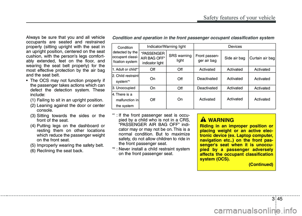 HYUNDAI TUCSON 2010 Repair Manual
345
Safety features of your vehicle
Always be sure that you and all vehicle
occupants are seated and restrained
properly (sitting upright with the seat in
an upright position, centered on the seat
cu HYUNDAI TUCSON 2010 Repair Manual
345
Safety features of your vehicle
Always be sure that you and all vehicle
occupants are seated and restrained
properly (sitting upright with the seat in
an upright position, centered on the seat
cu