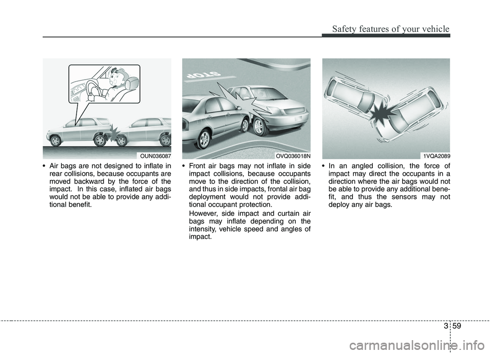 HYUNDAI TUCSON 2010 Manual PDF
359
Safety features of your vehicle
Air bags are not designed to inflate inrear collisions, because occupants are
moved backward by the force of the
impact. In this case, inflated air bags
would not HYUNDAI TUCSON 2010 Manual PDF
359
Safety features of your vehicle
Air bags are not designed to inflate inrear collisions, because occupants are
moved backward by the force of the
impact. In this case, inflated air bags
would not