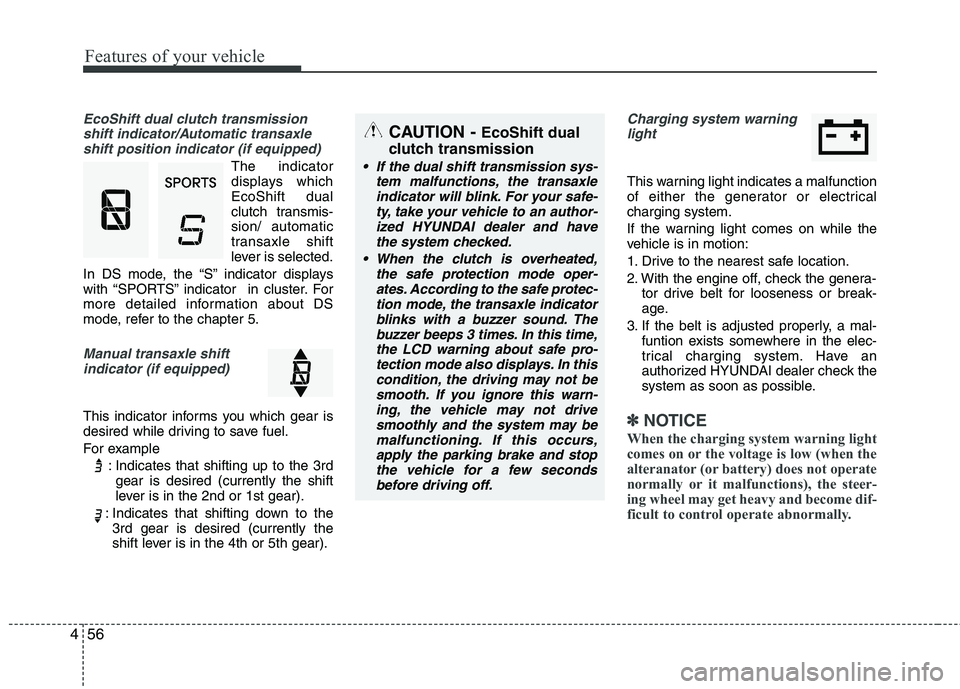 HYUNDAI VELOSTER 2013 Owners Manual Features of your vehicle
56 4
EcoShift dual clutch transmission
shift indicator/Automatic transaxle
shift position indicator (if equipped)
The indicator
displays which
EcoShift dual
clutch transmis-
s HYUNDAI VELOSTER 2013 Owners Manual Features of your vehicle
56 4
EcoShift dual clutch transmission
shift indicator/Automatic transaxle
shift position indicator (if equipped)
The indicator
displays which
EcoShift dual
clutch transmis-
s
