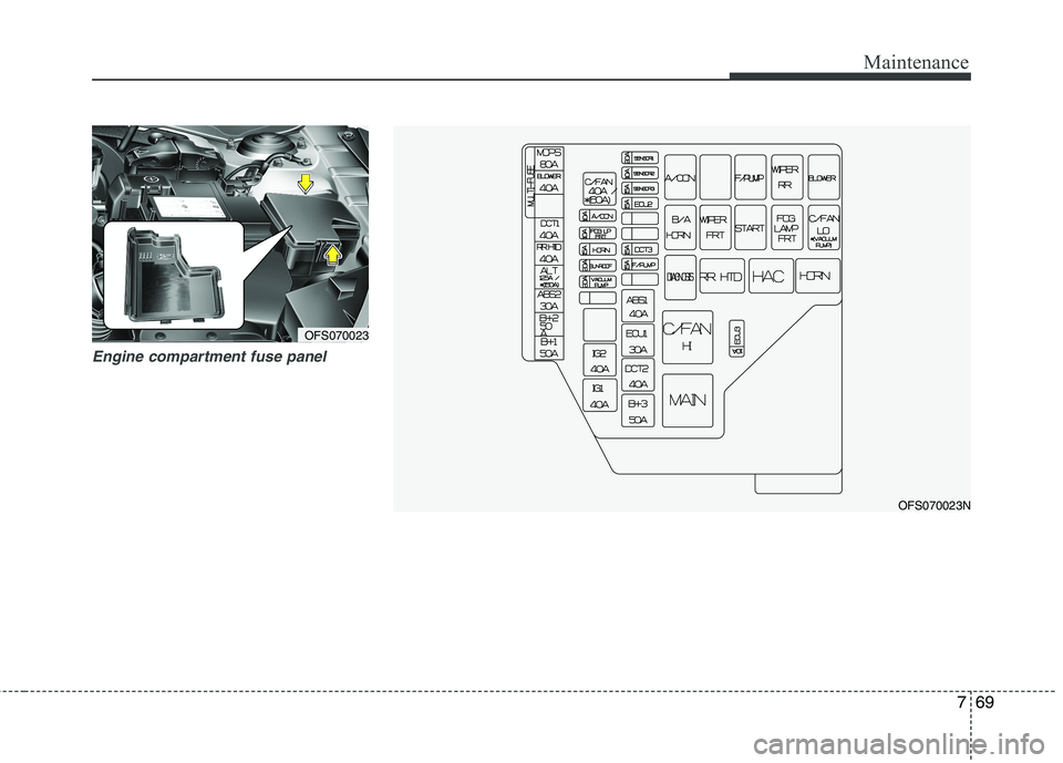 HYUNDAI VELOSTER 2013  Owners Manual 769
Maintenance
Engine compartment fuse panel
OFS070023
OFS070023N 
