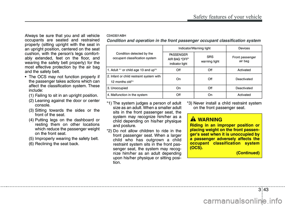 HYUNDAI VELOSTER 2012 Repair Manual 343
Safety features of your vehicle
Always be sure that you and all vehicle
occupants are seated and restrained
properly (sitting upright with the seat in
an upright position, centered on the seat
cus HYUNDAI VELOSTER 2012 Repair Manual 343
Safety features of your vehicle
Always be sure that you and all vehicle
occupants are seated and restrained
properly (sitting upright with the seat in
an upright position, centered on the seat
cus