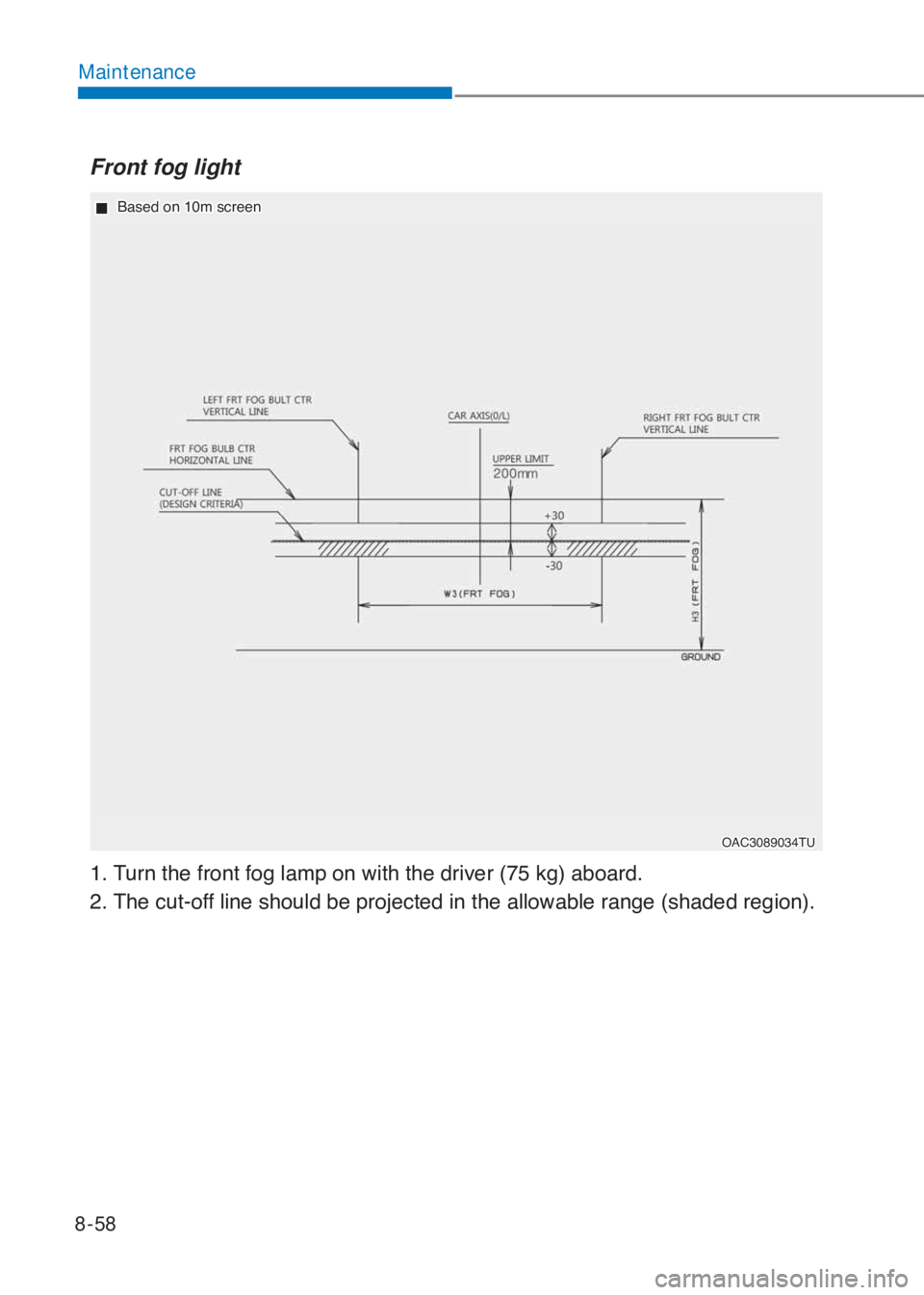 HYUNDAI I10 2020  Owners Manual 8-58
Maintenance
�2�$�&��������7�8
 �„��%�D�V�H�G��R�Q����P��V�F�U�H�H�Q
����7�X�U�Q��W�K�H��I�U�R�Q�W��I�R�J��O�D�P�S��R�Q��Z�L�W�K��W�K�H��G�U�L�Y�H�U������N�J���D�E