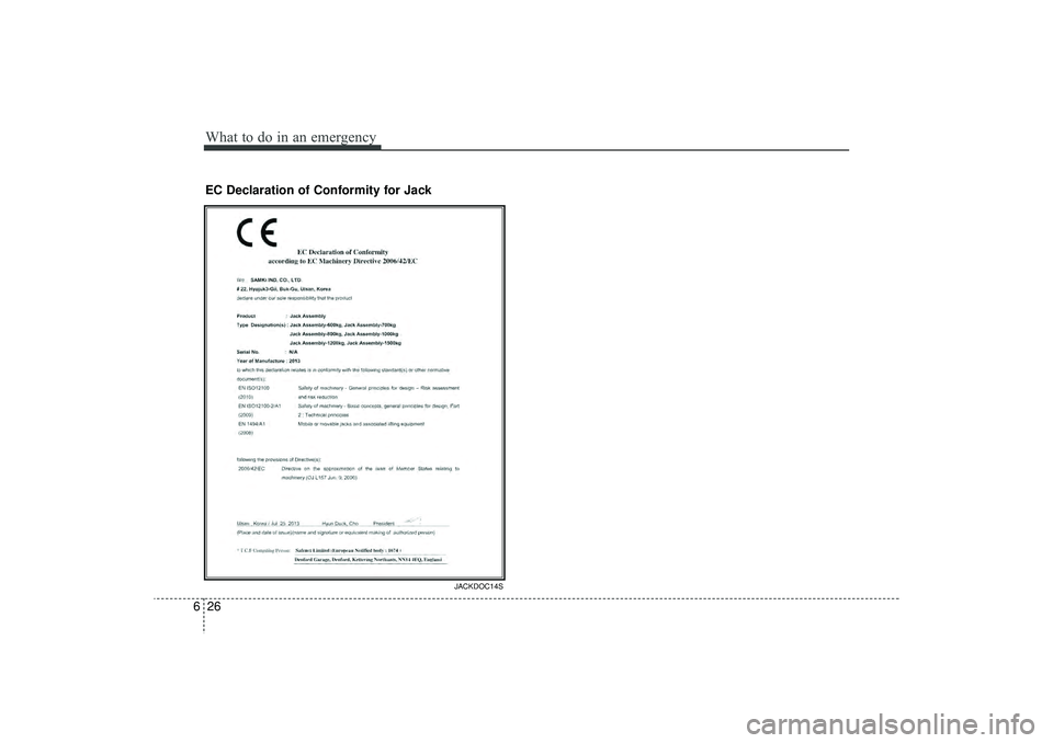 HYUNDAI IX35 2016 Owners Manual What to do in an emergency26
6EC Declaration of Conformity for Jack
JACKDOC14S
EL(FL) UK 6.QXP 12/16/2014 8:13 PM Page 26 HYUNDAI IX35 2016 Owners Manual What to do in an emergency26
6EC Declaration of Conformity for Jack
JACKDOC14S
EL(FL) UK 6.QXP 12/16/2014 8:13 PM Page 26