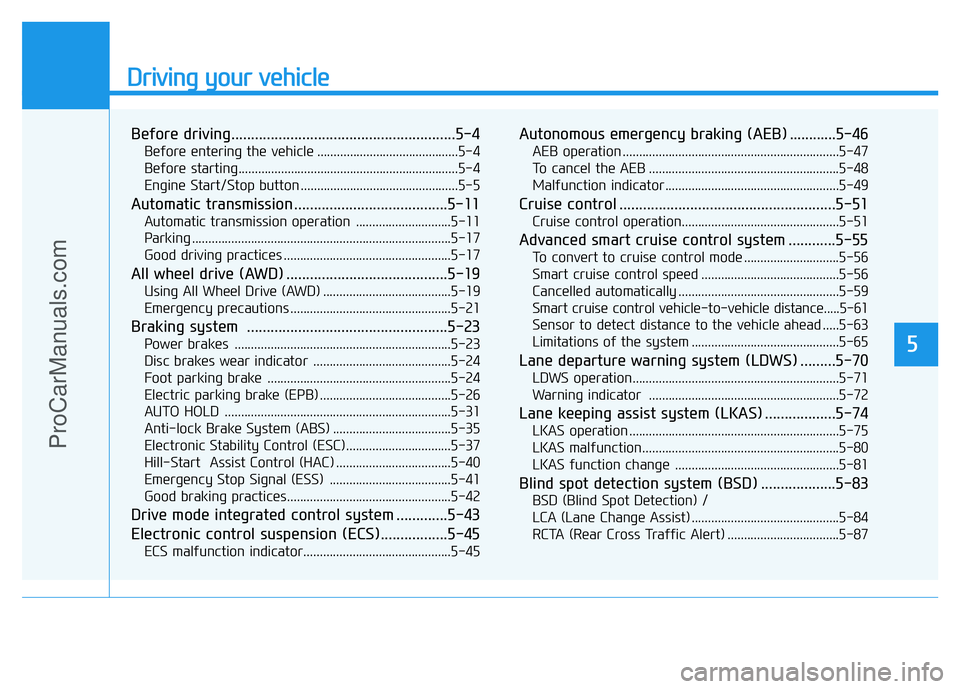 HYUNDAI COUPE 2014  Owners Manual Driving your vehicle
Before driving.........................................................5-4
Before entering the vehicle ...........................................5-4
Before starting..............