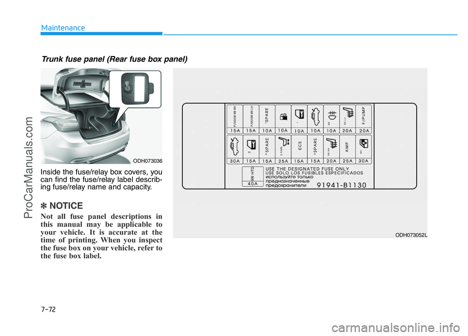 HYUNDAI COUPE 2014  Owners Manual Inside the fuse/relay box covers, you
can find the fuse/relay label describ-
ing fuse/relay name and capacity.
✽NOTICE
Not all fuse panel descriptions in
this manual may be applicable to
your vehicl