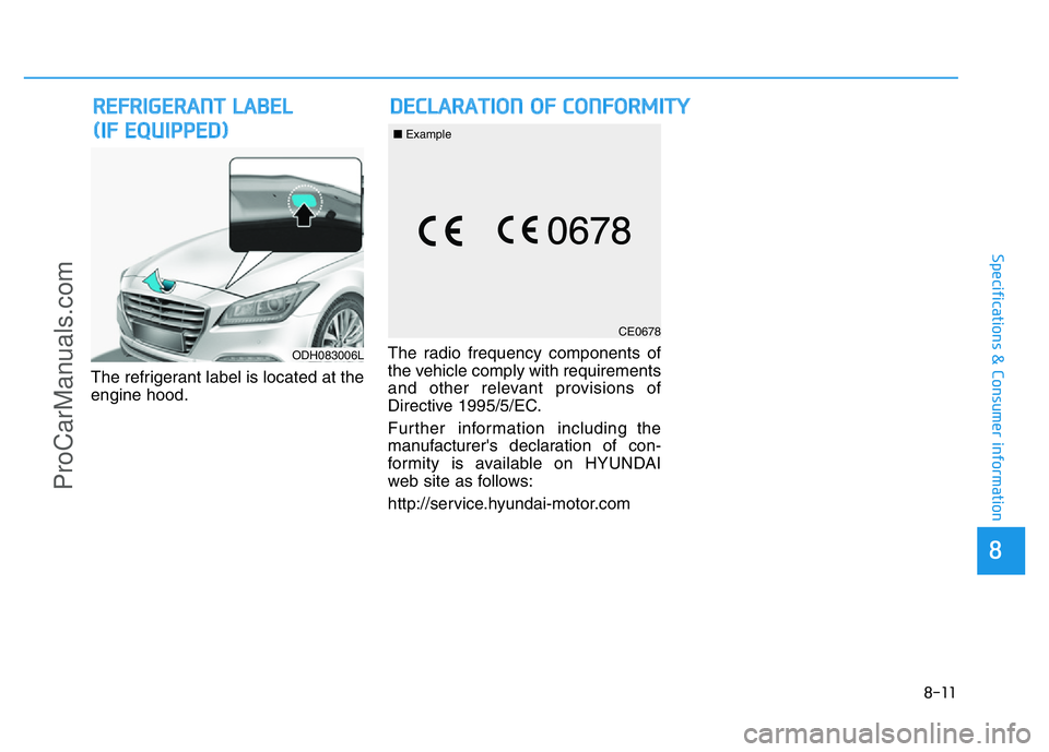 HYUNDAI COUPE 2014 Owners Manual 8-11
8
Specifications & Consumer information
The refrigerant label is located at the
engine hood.The radio frequency components of
the vehicle comply with requirements
and other relevant provisions of HYUNDAI COUPE 2014 Owners Manual 8-11
8
Specifications & Consumer information
The refrigerant label is located at the
engine hood.The radio frequency components of
the vehicle comply with requirements
and other relevant provisions of