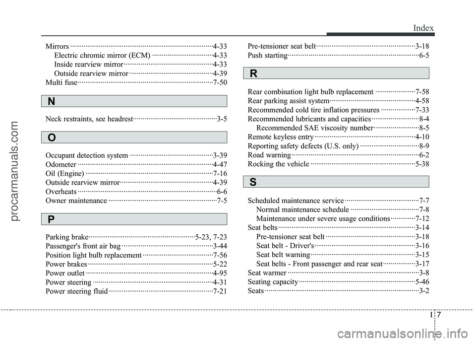 HYUNDAI COUPE 2012  Owners Manual I7
Index
Mirrors ··················\
··················\
··················\
··················\
···4-33Electric chromic mirr