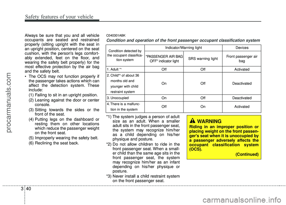 HYUNDAI COUPE 2012 Owners Manual Safety features of your vehicle
40
3
Always be sure that you and all vehicle
occupants are seated and restrained
properly (sitting upright with the seat in
an upright position, centered on the seat
cu HYUNDAI COUPE 2012 Owners Manual Safety features of your vehicle
40
3
Always be sure that you and all vehicle
occupants are seated and restrained
properly (sitting upright with the seat in
an upright position, centered on the seat
cu