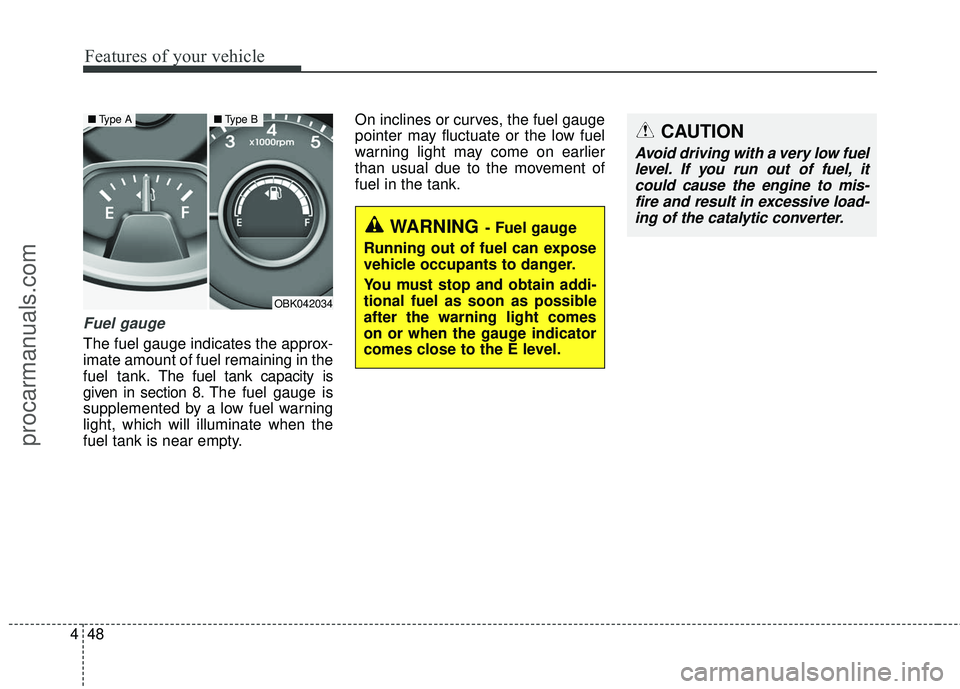 HYUNDAI COUPE 2016 Owners Manual Features of your vehicle
48
4
Fuel gauge
The fuel gauge indicates the approx-
imate amount of fuel remaining in the
fuel tank.
The fuel tank capacity is
given in section 8.
The fuel gauge is
supplemen HYUNDAI COUPE 2016 Owners Manual Features of your vehicle
48
4
Fuel gauge
The fuel gauge indicates the approx-
imate amount of fuel remaining in the
fuel tank.
The fuel tank capacity is
given in section 8.
The fuel gauge is
supplemen