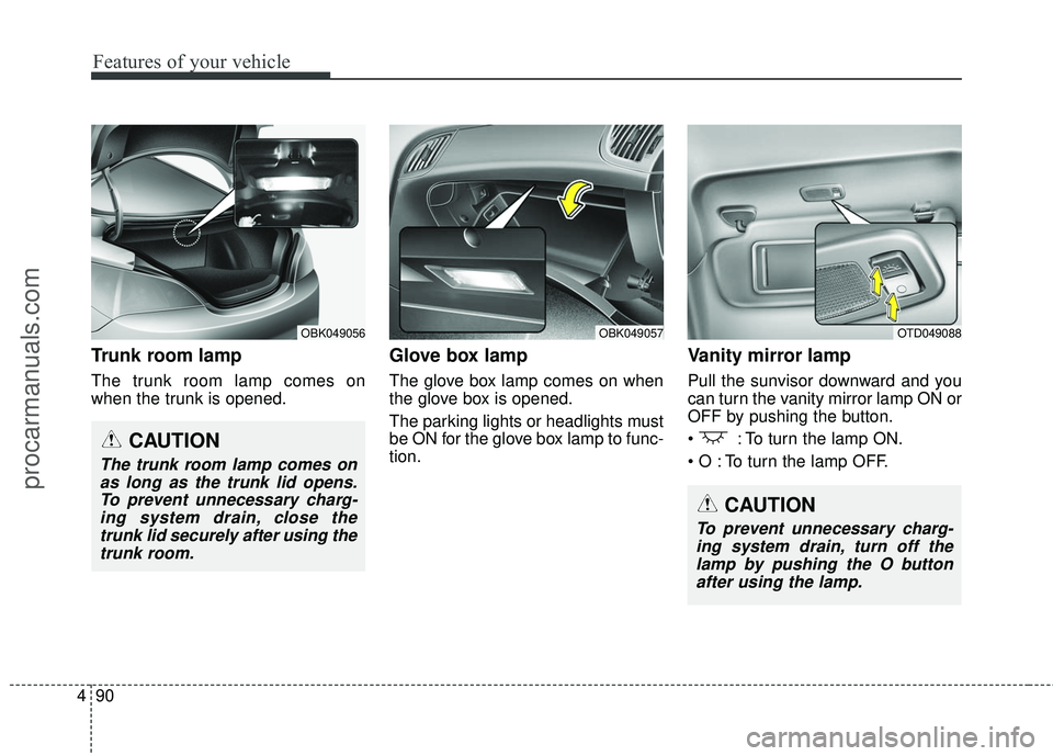 HYUNDAI COUPE 2016 Owners Manual Features of your vehicle
90
4
Trunk room lamp
The trunk room lamp comes on
when the trunk is opened.
Glove box lamp
The glove box lamp comes on when
the glove box is opened.
The parking lights or head HYUNDAI COUPE 2016 Owners Manual Features of your vehicle
90
4
Trunk room lamp
The trunk room lamp comes on
when the trunk is opened.
Glove box lamp
The glove box lamp comes on when
the glove box is opened.
The parking lights or head