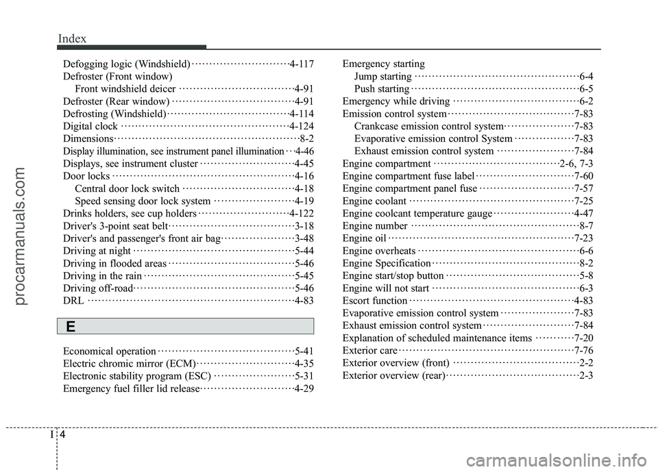 HYUNDAI COUPE 2016 Owners Manual Index
4I
Defogging logic (Windshield)··················\
··········4-117
Defroster (Front window) Front windshield deicer ··················\
······ HYUNDAI COUPE 2016 Owners Manual Index
4I
Defogging logic (Windshield)··················\
··········4-117
Defroster (Front window) Front windshield deicer ··················\
······