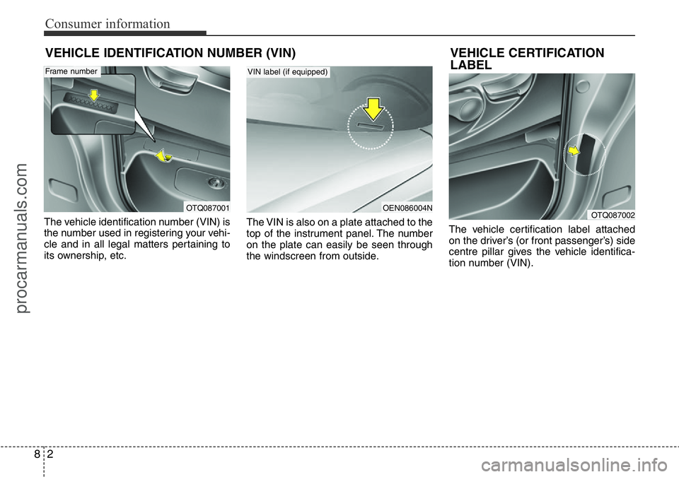 HYUNDAI I800 2016 Owners Manual Consumer information
2 8
VEHICLE IDENTIFICATION NUMBER (VIN)
The vehicle identification number (VIN) is
the number used in registering your vehi-
cle and in all legal matters pertaining to
its ownersh HYUNDAI I800 2016 Owners Manual Consumer information
2 8
VEHICLE IDENTIFICATION NUMBER (VIN)
The vehicle identification number (VIN) is
the number used in registering your vehi-
cle and in all legal matters pertaining to
its ownersh