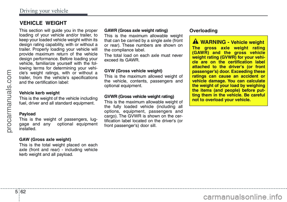 HYUNDAI IX20 2016 Owners Manual Driving your vehicle
62 5
This section will guide you in the proper
loading of your vehicle and/or trailer, to
keep your loaded vehicle weight within its
design rating capability, with or without a
tr HYUNDAI IX20 2016 Owners Manual Driving your vehicle
62 5
This section will guide you in the proper
loading of your vehicle and/or trailer, to
keep your loaded vehicle weight within its
design rating capability, with or without a
tr