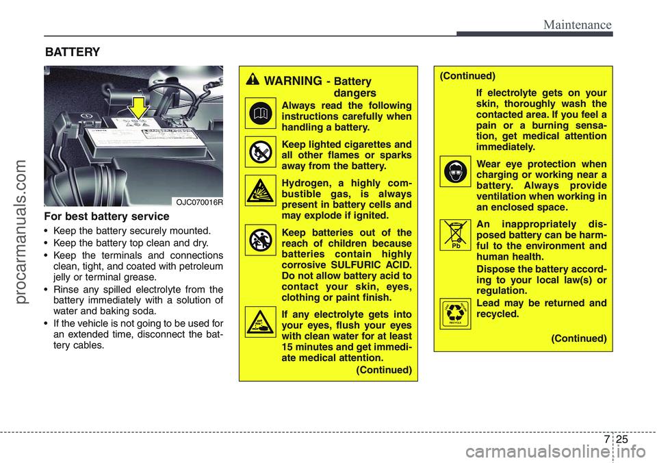 HYUNDAI IX20 2016 Owners Manual 725
Maintenance
For best battery service
• Keep the battery securely mounted.
• Keep the battery top clean and dry.
• Keep the terminals and connections
clean, tight, and coated with petroleum
j HYUNDAI IX20 2016 Owners Manual 725
Maintenance
For best battery service
• Keep the battery securely mounted.
• Keep the battery top clean and dry.
• Keep the terminals and connections
clean, tight, and coated with petroleum
j