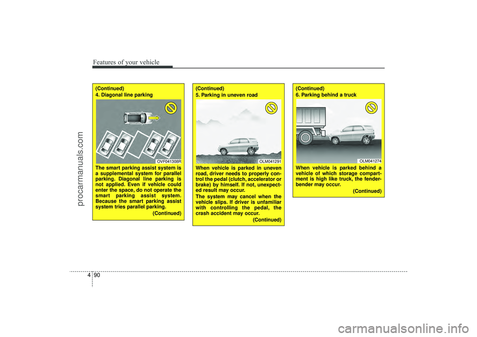 HYUNDAI IX35 2016 Owners Manual Features of your vehicle90
4(Continued)
4. Diagonal line parking
The smart parking assist system is
a supplemental system for parallel
parking. Diagonal line parking is
not applied. Even if vehicle co HYUNDAI IX35 2016 Owners Manual Features of your vehicle90
4(Continued)
4. Diagonal line parking
The smart parking assist system is
a supplemental system for parallel
parking. Diagonal line parking is
not applied. Even if vehicle co